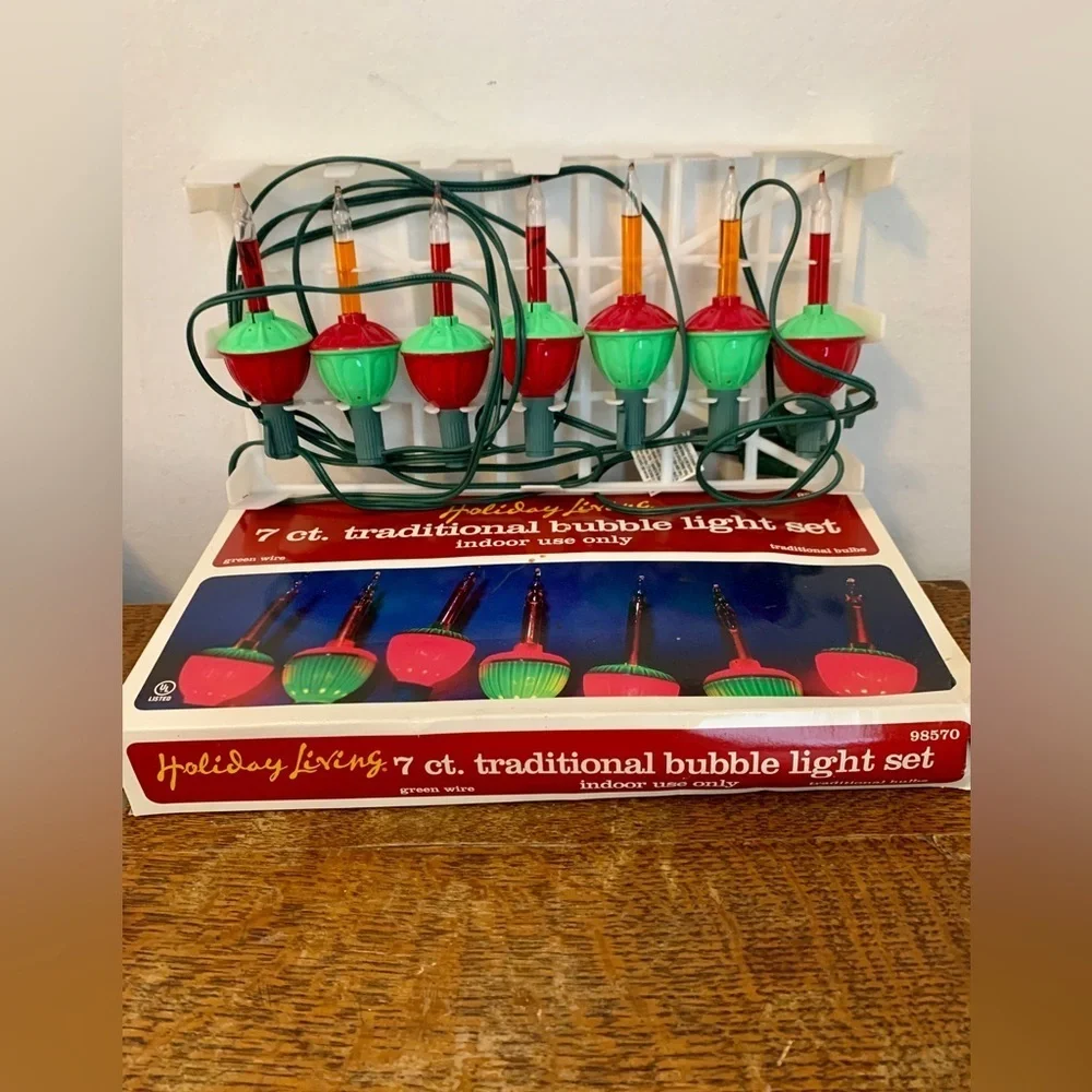 VTG (2) SET Target Bubble string Light 7 bulbs Christmas holiday red green WORKS
